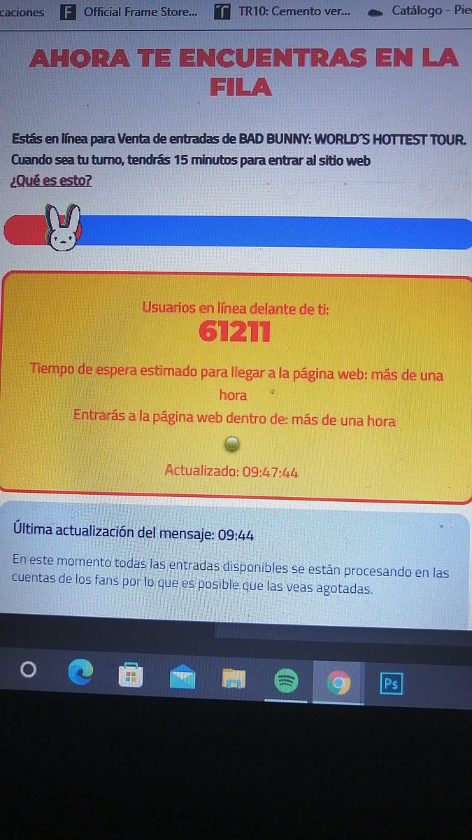 Mcjich's tweet photo. Se siente como un D E J A V U ☠️😔👁️💧🐇(ese mensaje de actualización azul.. Que me dice que no podré vibrar en este mágico concierto) #teleticket #BadBunny https://t.co/etMV7f3ztg