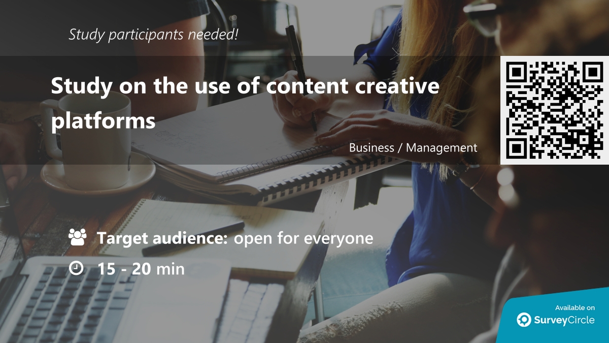 daily_research's tweet image. Participants needed for online survey!

Topic: &quot;Study on the use of content creative platforms&quot; surveycircle.com/en/surveys/?sr… via @SurveyCircle

#ContentCreativePlatforms #ContentCreators #CreateContents #generations #ict #survey #surveycircle