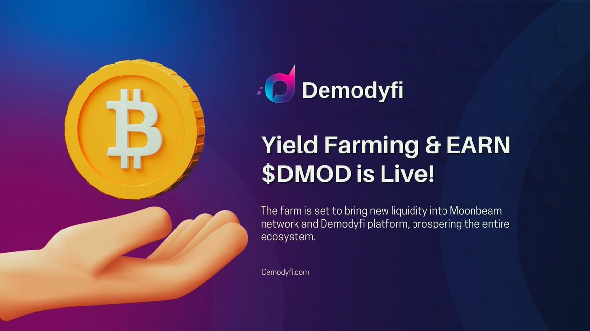 SplendolinT's tweet photo. Following the launch of #Demodyfi #DEX on the #Moonbeam network, @Demodyfi launches a #Yield Farming program for all users🔥
This initiative is set to bring new liquidity into #Moonbeam & Demodyfi ecosystem🔥
Here is the program structure & how to join: https://t.co/38HL682Mpm https://t.co/7zBjAYTcvM