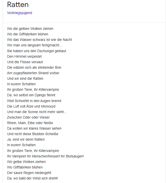 Wenn jetzt eine ultra-linke Hardcore-Punk Band wie Rawside (ein Cover von Vorkriegsjugend) einen Text zum Thema #Ratten herausbrüllen würde.... 
#WirsinddieRatten richtet sich gegen Nationalismus, Faschismus,Umweltsauereien.... #Boehmermann
youtu.be/eNQtdsiLXN0