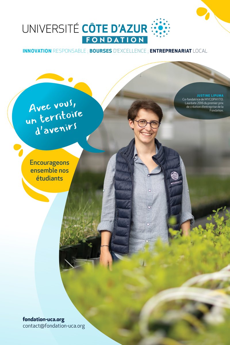 Fondation Université Côte d'Azur (UCA) (@fondationuca) on Twitter photo Soutenue depuis 2017, Justine LIPUMA de <a href="/Mycophyto1/">Mycophyto</a> devient ambassadrice de notre nouvelle campagne de communication pour nous aider à soutenir des projets au service de l’innovation et de l’excellence.
<a href="/Univ_CotedAzur/">Université Côte d'Azur</a> <a href="/BanquePopulaire/">Banque Populaire</a> <a href="/GSFproprete/">GSF Propreté & Services</a> <a href="/MetropoleNCA/">Métropole Nice Côte d'Azur</a> <a href="/GvtMonaco/">Gouvernement Monaco</a> Soutenue depuis 2017, Justine LIPUMA de <a href="/Mycophyto1/">Mycophyto</a> devient ambassadrice de notre nouvelle campagne de communication pour nous aider à soutenir des projets au service de l’innovation et de l’excellence.
<a href="/Univ_CotedAzur/">Université Côte d'Azur</a> <a href="/BanquePopulaire/">Banque Populaire</a> <a href="/GSFproprete/">GSF Propreté & Services</a> <a href="/MetropoleNCA/">Métropole Nice Côte d'Azur</a> <a href="/GvtMonaco/">Gouvernement Monaco</a>