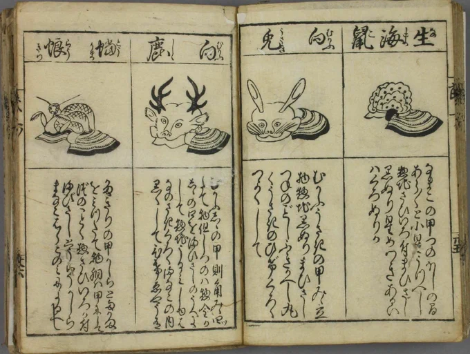貞享元年(天和4年)に記された『武具訓蒙図彙 』には戦場で使用された兜や甲冑の図が掲載されており、これらのデザインが凝られた理由は、敵や味方に自分の存在を知らしめるためだったようだ。

このウサギの兜は自分の何を知らしめようとしてたのかわからんが、とりあえず近寄ると危ない雰囲気はある 