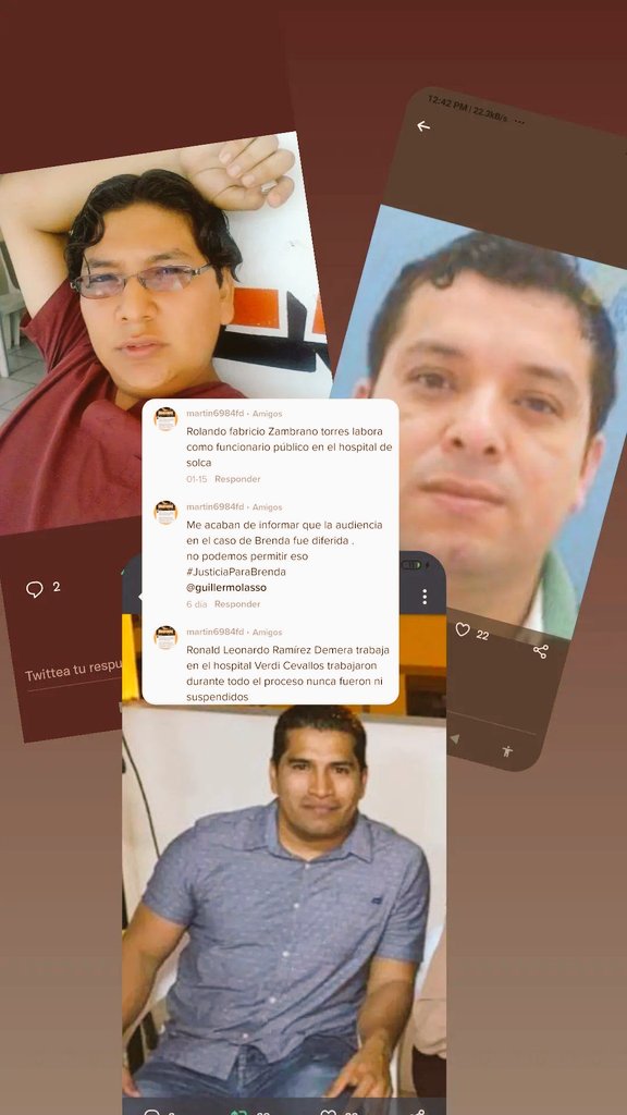BrendaJusticia's tweet photo. Brenda fue violada cuando era interna del Iess Sus violadores los mismos radiologos. Ellos siguen ejerciendo en el iess manta y hospital verdi Cevallos . En primera instancia condenados a 29 años . No sé sabe cómo ganan  la apelación .y se espera la casación .
#justiciaparaBrenda https://t.co/Wdf5siMkKz