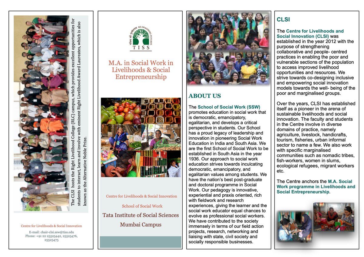#StudyInTISS #Admissions2022 #ApplyNow 
Admissions are open for the M.A. Social Work in Livelihoods &amp; Social Entrepreneurship, offered by School of Social Work, #TISSMumbai.
Last Date of Application: 7 February 2022 admissions.tiss.edu/view/10/admiss…