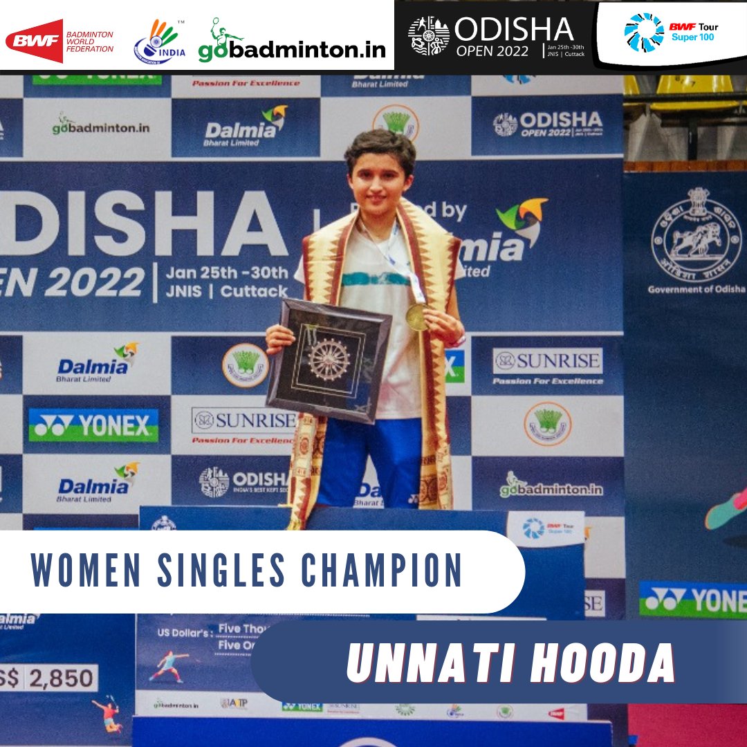 boxervishu48's tweet photo. Unnati Hooda becomes youngest Indian to win Super 100 event at Odisha Open 2022
Congratulations  🏅🏸
@OlyHooda https://t.co/E0V27ApnLe