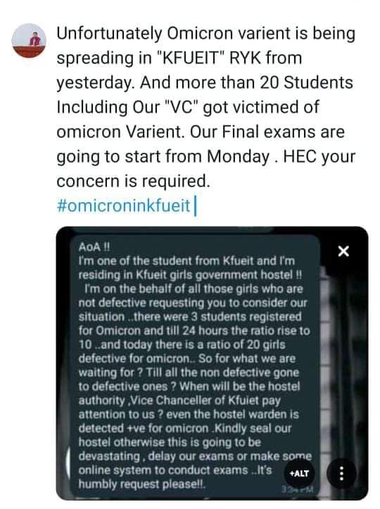 MuskanF96228445's tweet photo. Plz save our lives
#closeKFUEITSaveLives
#omicroninkfueit https://t.co/mTXj2XkqdS