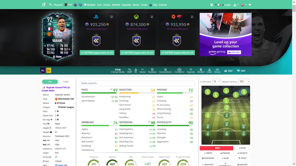 regibero's tweet photo. @guccichaiwaters Good shout as well, although I prefer Varane looking at the stats of both cards. Even if Maldini SBC would be 500k (which I can't imagine he'll be). Relatively low agression and strength of Mid Maldini worries me a bit to put all my fodder into that SBC. https://t.co/WdxSlJuV6r