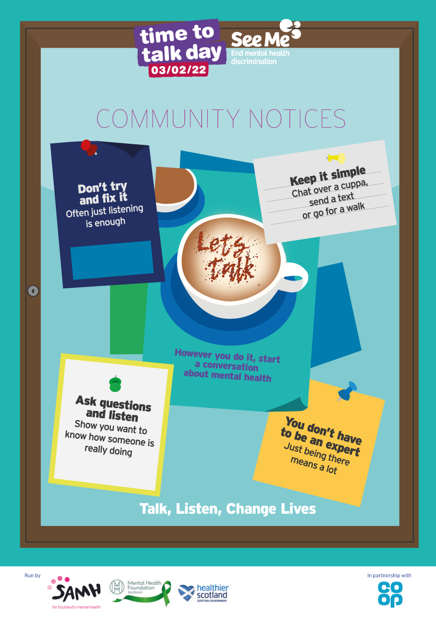 NHSGGC's tweet photo. What are you doing for #TimeToTalkDay2022, on Thursday 3rd February?

Whether you start a conversation with a pal or take part in a virtual lunch, know how to talk about well-being ➡️ https://t.co/eARss41vCi ⬅️ @seemescotland 

#NHSGGC https://t.co/0IA9mTlyfZ