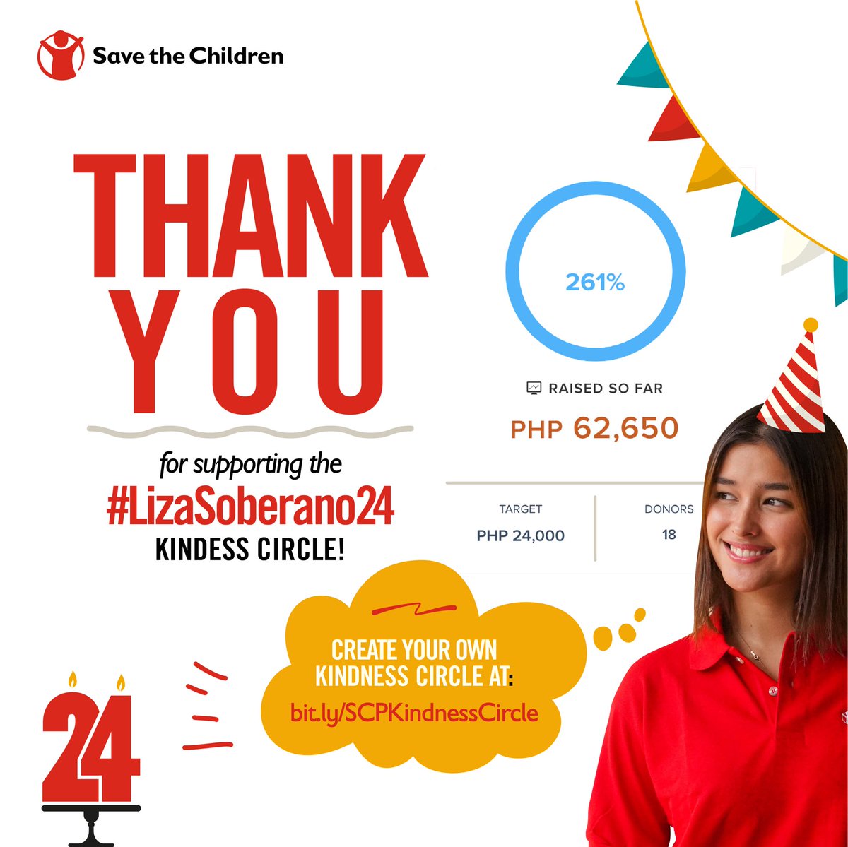 SaveChildrenPH's tweet photo. A simple act of kindness can start a ripple of change. 

Thank you to everyone who supported our first ever Kindness Circle through @LizaSoberano’s birthday fundraiser. You can start your own Kindness Circle by visiting https://t.co/atx8a99UNq https://t.co/lN2bZ4sSXV