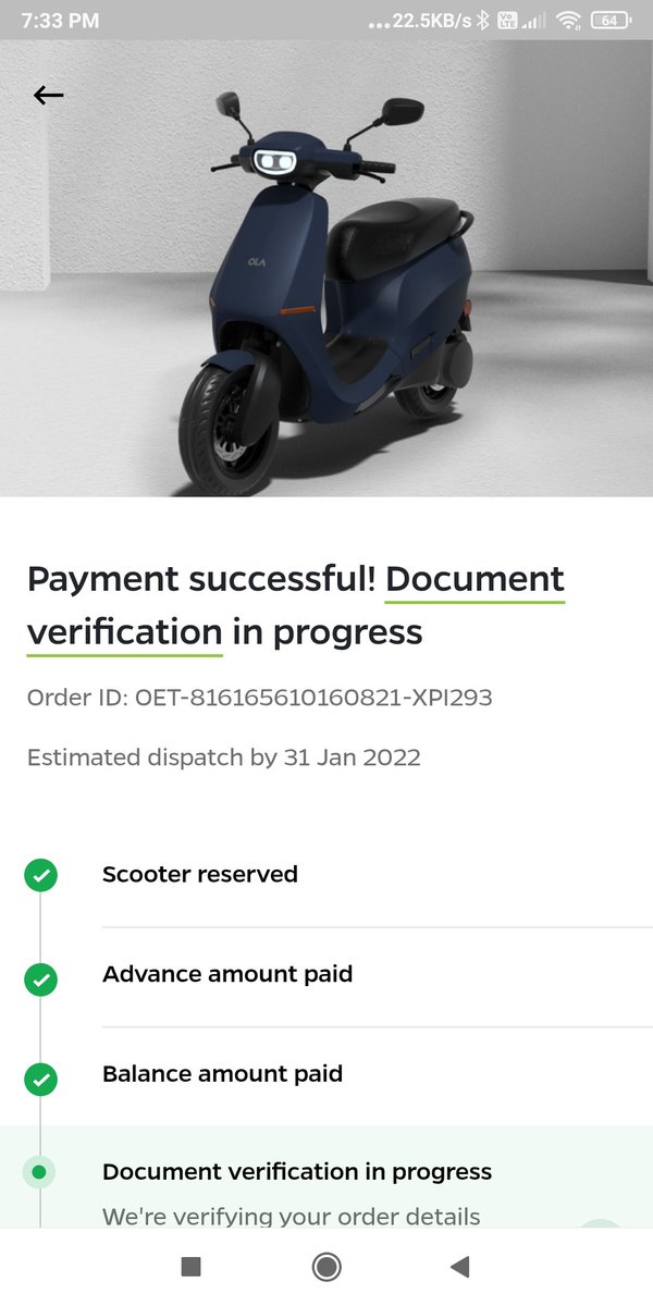 CAOmkarPulgam's tweet photo. @nikhilbhope @OlaElectric @bhash Hamara document verification bhi nahi ho raha, despite being from the same state and dispatch date of 31st January https://t.co/1RmMSs4Jcj