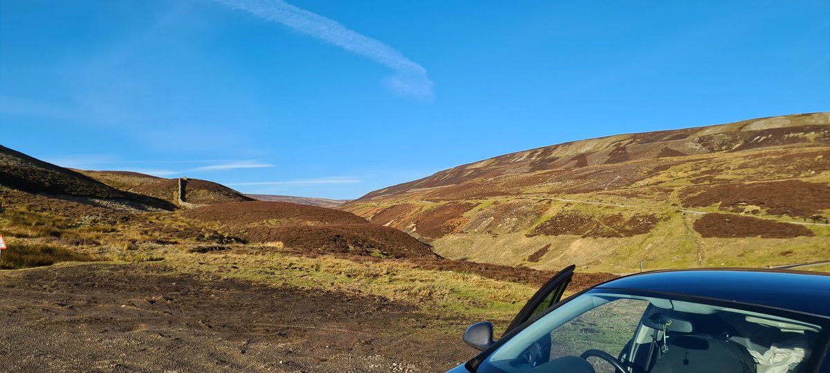PilgrimChris's tweet photo. This morning's #ViewFromTheCar
The first at 7.30am and the second at 10.30am (after walking half a dozen miles on the #HerriotWay.
#WeHike
#CarLiving 
#VanLife https://t.co/WDnPv5Qzy0