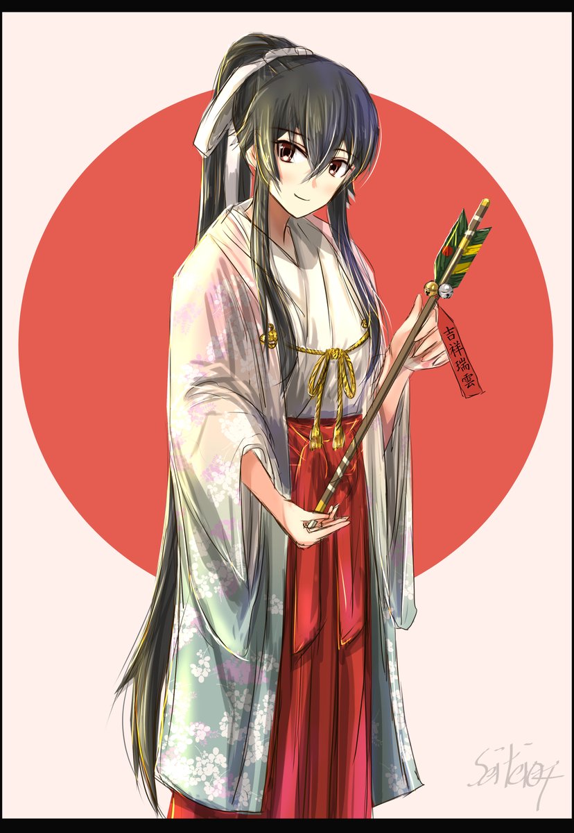 akagi (kancolle) 1girl japanese clothes long hair solo kimono brown hair hair ornament  illustration images