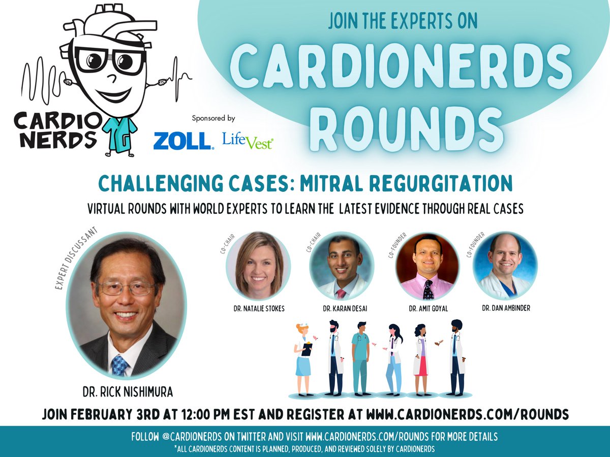 Natalie Stokes (@natstokes) on Twitter photo Thrilled to welcome echo legend Dr. Nishimura for the next iteration of <a href="/CardioNerds/">CardioNerds</a> rounds!
Join <a href="/karanpdesai/">Karan Desai MD FACC</a> <a href="/AmitGoyalMD/">Amit Goyal MD MAS</a> <a href="/Dr_DanMD/">Daniel Ambinder, MD</a> and I this Thursday at 12 to chat about applying the new valve guidelines to a few complex patients with MR. Bring your questions!! Thrilled to welcome echo legend Dr. Nishimura for the next iteration of <a href="/CardioNerds/">CardioNerds</a> rounds!
Join <a href="/karanpdesai/">Karan Desai MD FACC</a> <a href="/AmitGoyalMD/">Amit Goyal MD MAS</a> <a href="/Dr_DanMD/">Daniel Ambinder, MD</a> and I this Thursday at 12 to chat about applying the new valve guidelines to a few complex patients with MR. Bring your questions!!