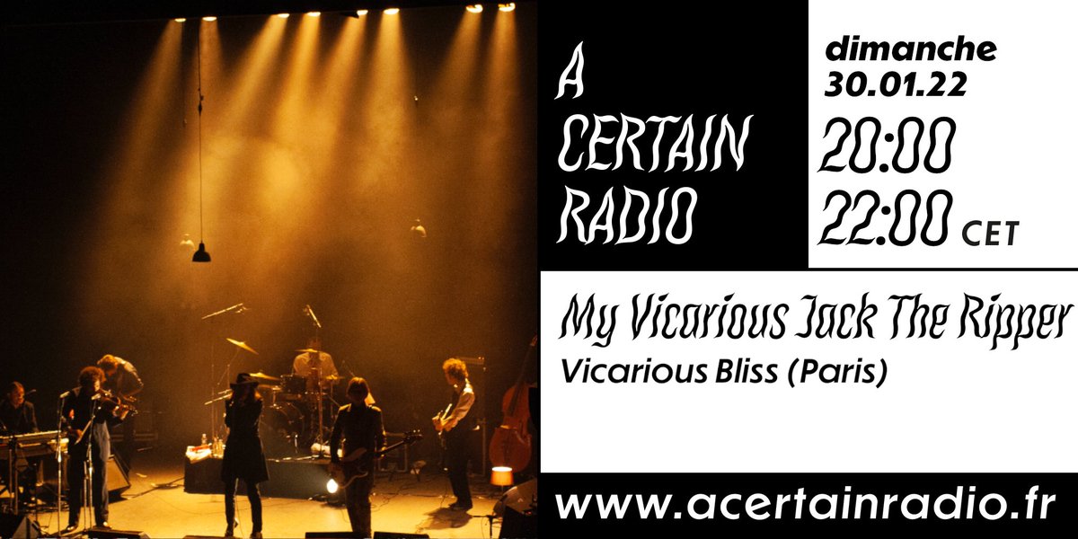 TODAY on acertainradio.fr !
▶ 14H TIERS PAYSAGE / <a href="/Lastationradar/">La Station Radar</a> (Marseille)
▶ 16H KUMISOLO CHANNEL / <a href="/kumisolo/">kumisolo</a> (Paris)
▶ 18H SOME CAME RUNNING / Cédric Rassat (Paris)
▶ 20H MY VICARIOUS JACK THE RIPPER / <a href="/vicariousbliss/">Vicarious Bliss</a> (Paris)
▶ 22H UNCERTAIN SOUND / J. Clérambard