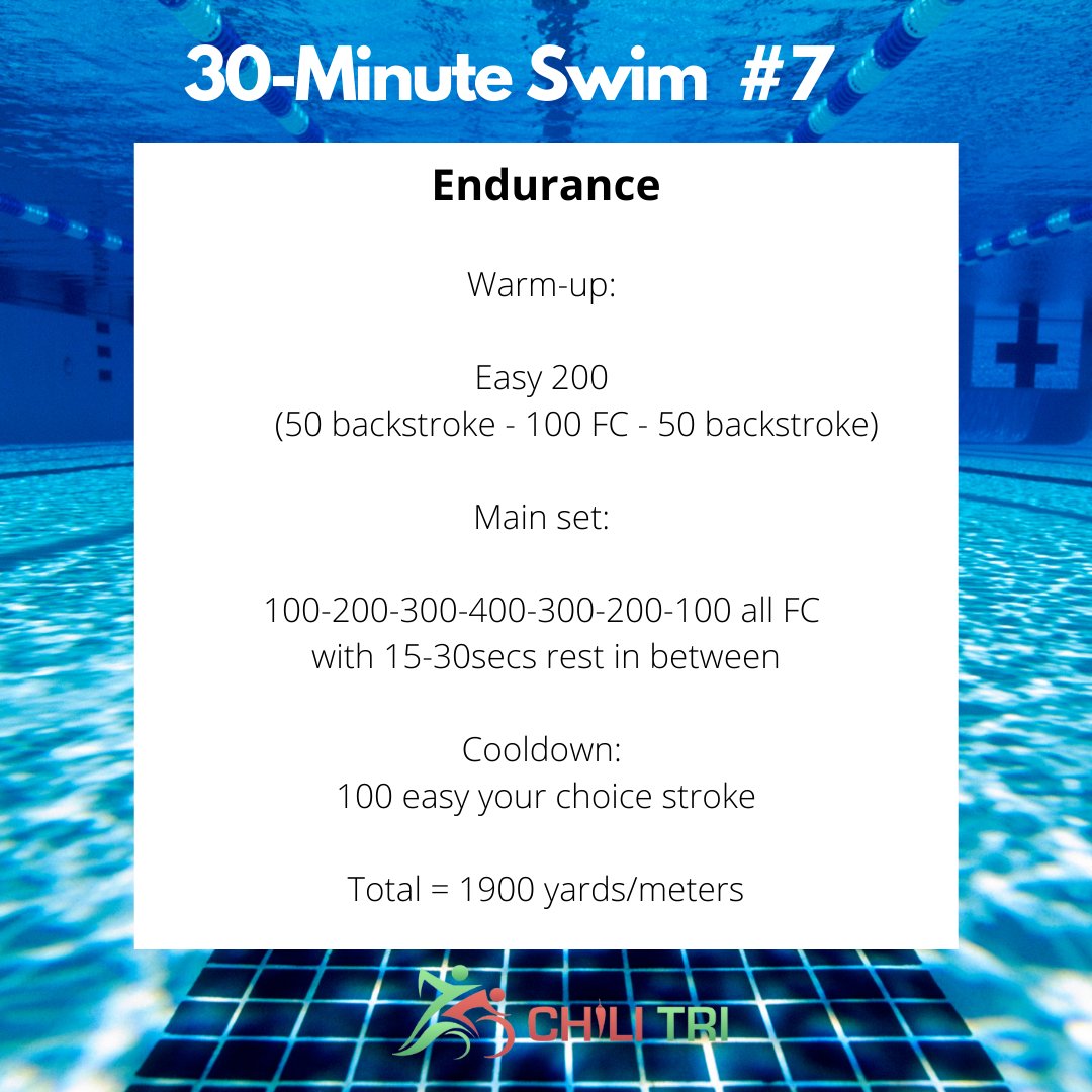 chilitrispain's tweet photo. Here's another great 30 minute session. It's simple but effective and the focus is endurance. Try to do the 100s and 200s at a higher intensity than the 300s and 400s.
Let me know how you get on!
#chilitri #virtualswimclub #swimming #swimsets #triathlon https://t.co/WU24eCuHOL