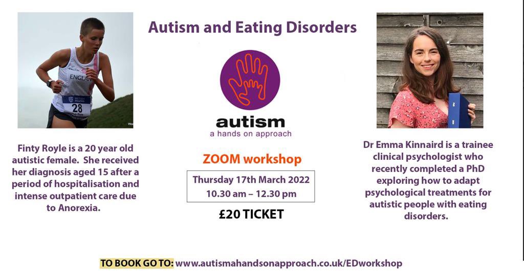 Take a look at our new workshop! ‘Autism and Eating Disorders.’ This is a chance to discuss these issues in a safe environment and listen to our amazing speakers discuss this topic. @fintyroyle 

to book - autismahandsonapproach.co.uk

#autism #autismawareness #autismeatingdisorders