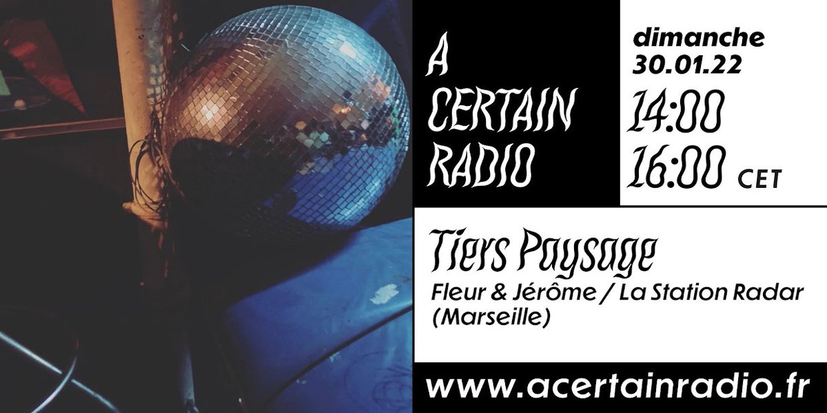 Now 📻 TIERS PAYSAGE on air 
From 2pm @a_certain_radio 
♡ Happy sunday 😊
-
Cette semaine - diffusion de notre émission Tiers Paysage exceptionnellement aujourd'hui à 14h !

👇
acertainradio.fr

#tierspaysage
