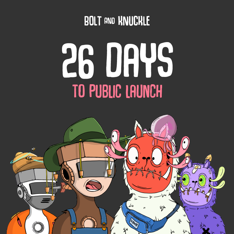 BoltandKnuckle's tweet image. 26 DAYS UNTIL LIFT OFF 🚀

#NFTLAUNCH #NFTdrop #NFT #NFTs #NFTCommunity #P2E #game