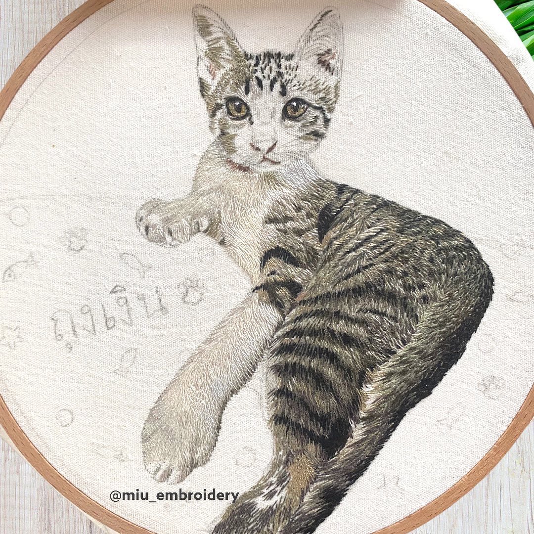 So many tiny stitches on the face, it’s driving me crazy 😝 #catportrait  #petportraitembroidery  #embroideryartist  #hoopembroidery   #needlepainting #threadpainting #broderie #broderiemain #bordado