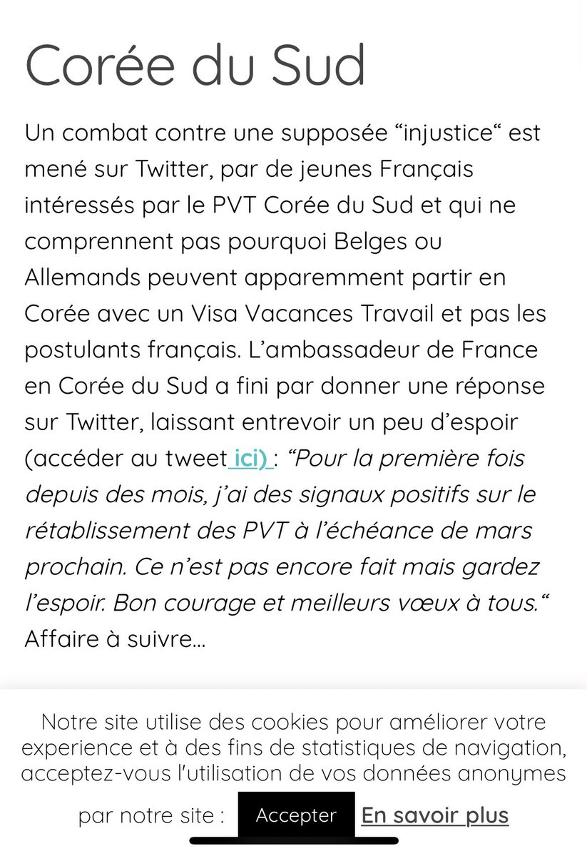 RoroFuentes2's tweet photo. #PVTCoree - 🇰🇷 Oui nous continuerons à vouloir les mêmes droits que d’autres pays européens !!! Les touristes & les étudiants y ont accès donc pourquoi pas nous ? Surtout que nous sommes prêts à nous soumettre à toutes les conditions ! 화이팅 🤞🏽 https://t.co/q1YvRkv2lY