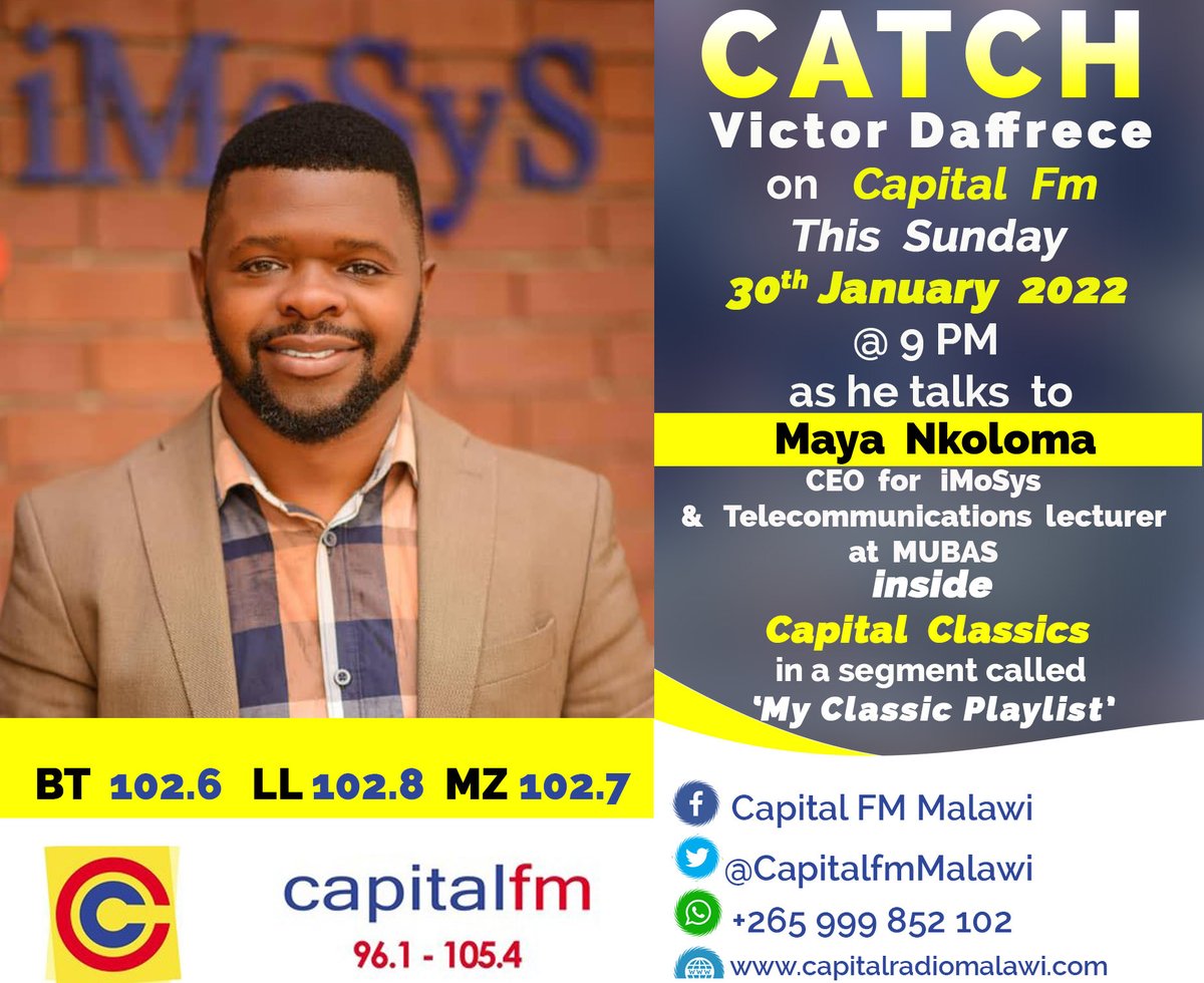 Catch me @21:00 on ⁦<a href="/CapitalFMMw/">Capital FM Malawi</a>⁩