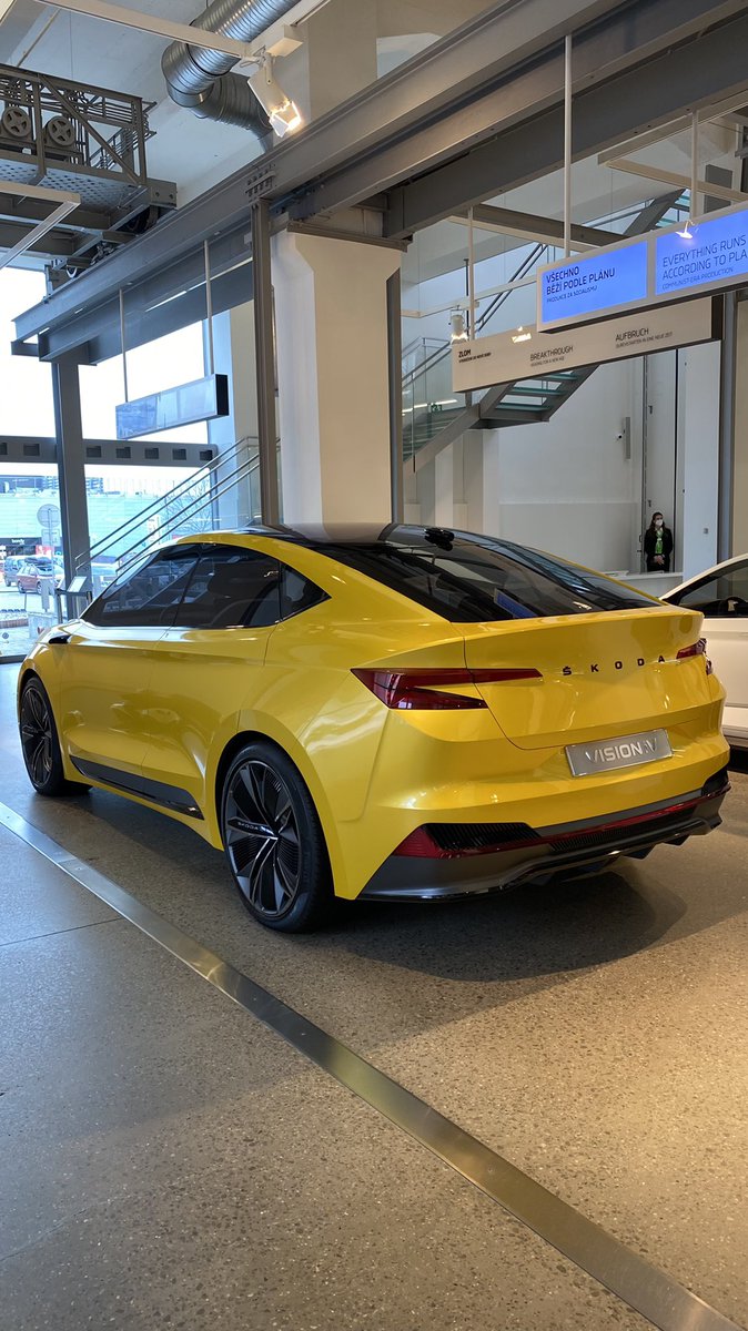 StepanRehak's tweet photo. Just took this picture in #SkodaMuseum in Mlada Boleslav. #VISIONiV will have tomorrow its production version out. We are working on this since its premiere in Geneva 2019. You can leave your comment on how close this concept car is to the Enyaq Coupe iV😉 TOMORROW at 16:00! https://t.co/Zr8iREEmc2