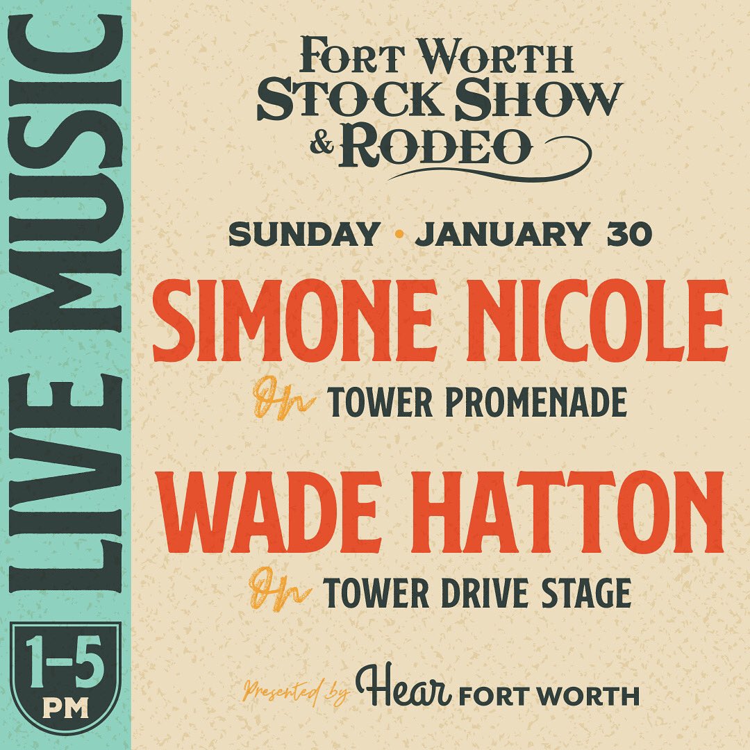 Headed to the @fwssr today? 

From 1-5pm hear #simonenicole on Tower Promenade & #WadeHatton on the Tower Drive Stage at @WillRogersMC

Also see the @GOTEXAN & @ArtToothFW Collaboration in the #GoTexan Pavilion

#RiseAndShine #HearFortWorth