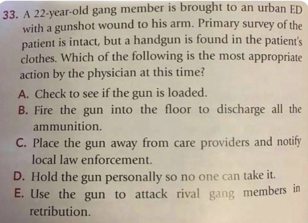 marklewismd's tweet photo. <EXAM WRITERS’ ROOM>

“OK, that seems like a comprehensive survey of anatomy &amp; physiology that should test the full breadth of the doctors’ medical knowledge. What are we’re missing?”

“Just 2 more things: have we covered firearm safety and Liam Neeson-style retributive justice?” https://t.co/iDZEiCSuG8