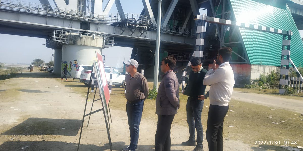 RailNf's tweet photo. To promote tourism near Bogibeel bridge, a joint inspection of the river front was undertaken by Sri Bijay Mishra, DRM/TSK and Sri Biswajit Pegu, DC/Dibrugarh. Infrastructure to be developed to promote tourism for the benefit of local economy was discussed @RailMinIndia https://t.co/j0lAzlkweN