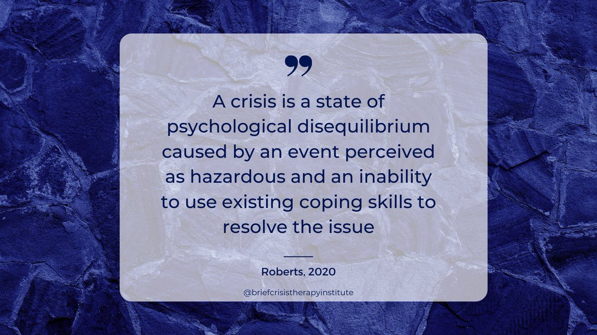 BriefCrisisTx's tweet photo. A crisis is "a state of psychological disequilibrium caused by an event perceived as hazardous and an inability to use existing coping skills to resolve the issue."

The treatment of crisis should be equally dependent on the individual.  

#briefcrisistherapy  #crisistherapy https://t.co/jcP8JvmQA6