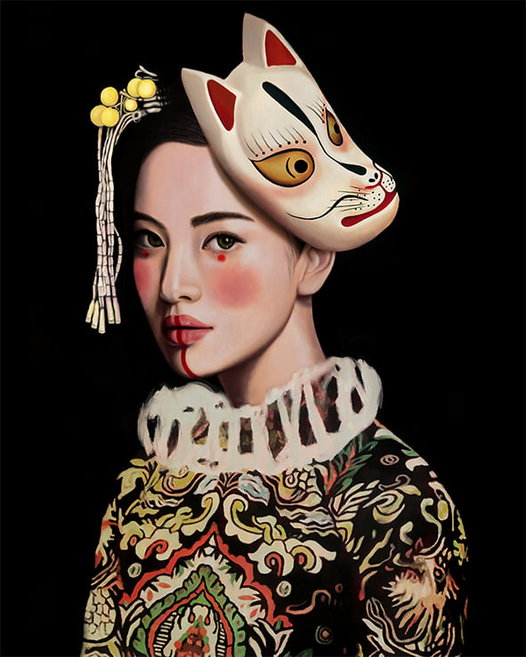 THirschfeldArt's tweet photo. #contemporaryart #contemporaryartist #ArtistOnTwitter #artshare #art #nft #soon #oilpainting  #culturemix #arteitaliana #arte #portrait #portraiture #popsurrealism #lowbrowart #japanesemask #foxmask https://t.co/CAgMlUFexj