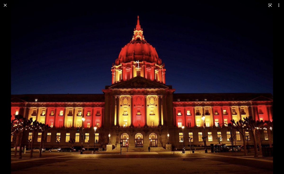 Pinotcat's tweet image. San Francisco City Hall last night—go Niners—beat LA!!!!!