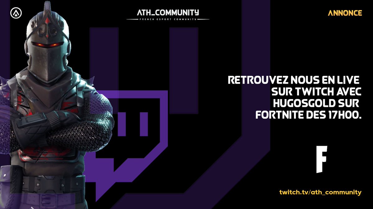 Retrouvez notre #streamer #twitch Hugosgold en live de 17h00 à 19h00 sur #fortnite. 
Nous vous remercions pour votre soutiens et votre accompagnement lors de nos sessions de #stream. 
Hugo fera-t'il de meilleures performances sur ce stream? 
#RT &amp; #Followus