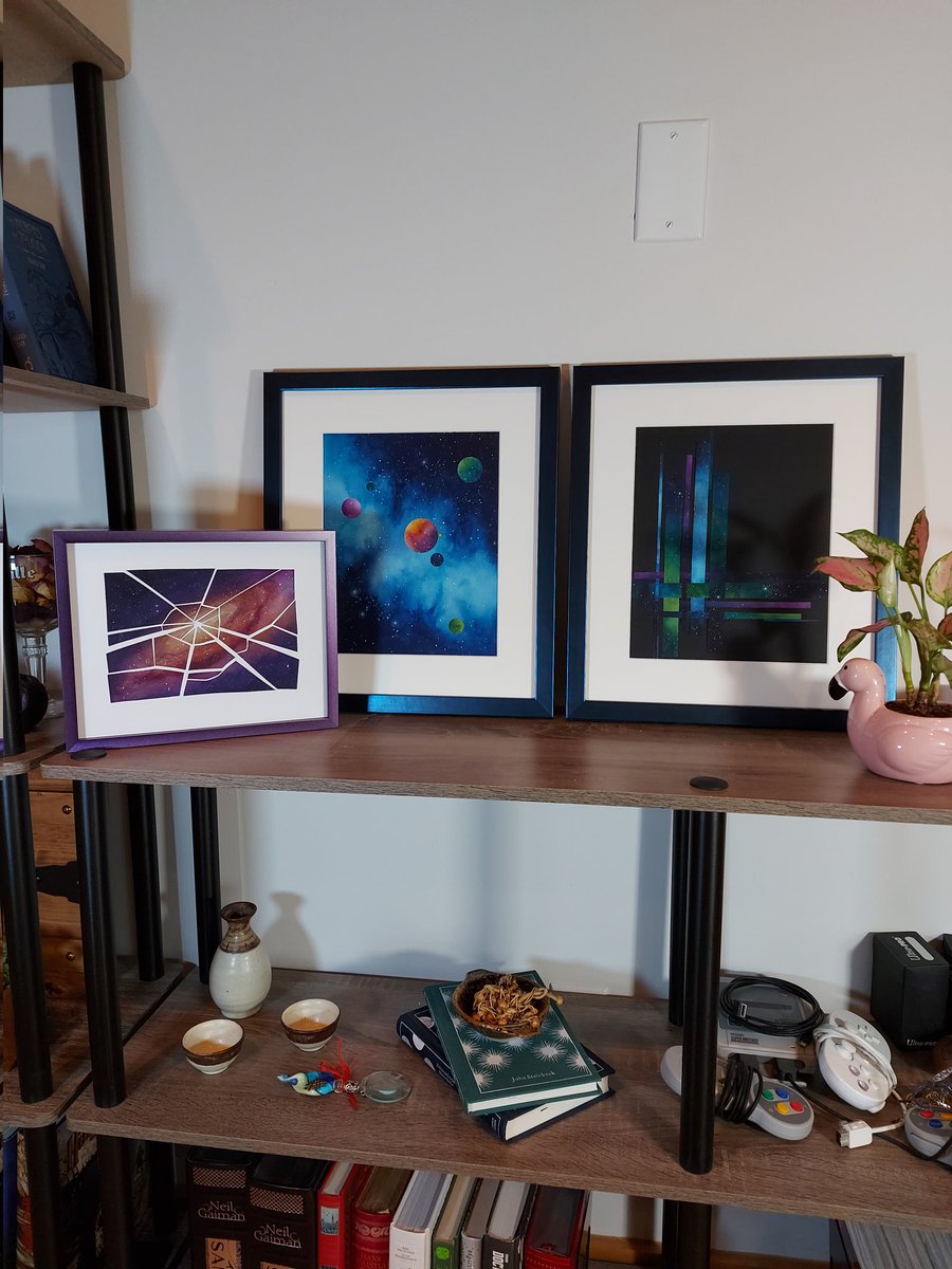 Gallery1064's tweet photo. We finally received the custom frames for these beautiful artwork by @nerdymindy -- better pictures on their way to the website, but in the meantime, enjoy this quick reveal! 🤩 #sciart #gallery1064 #fineart #artgallery https://t.co/ZStvRsFvPd