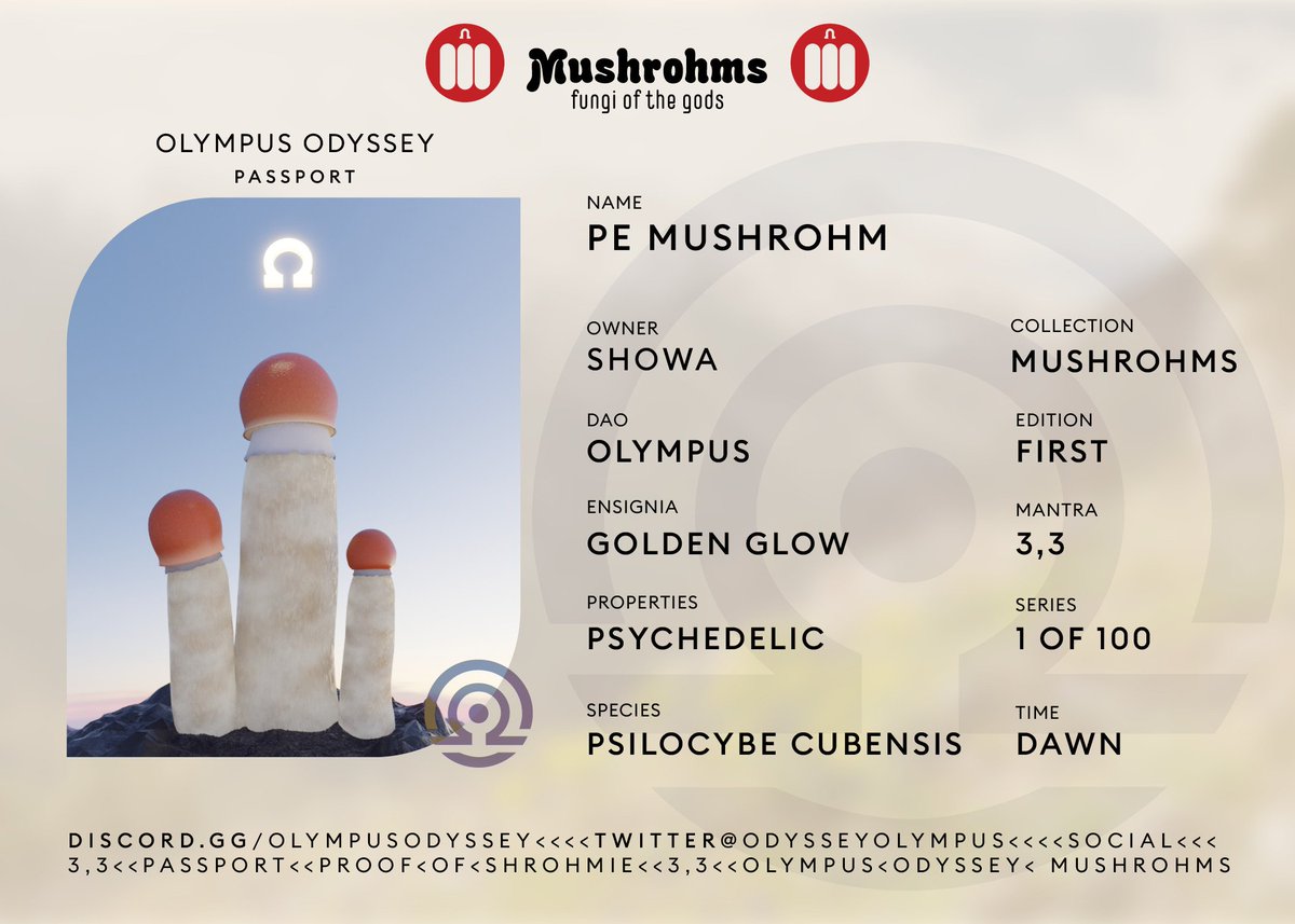 I'm proud to share the official passport of my 2nd Mushrohm: PE Mushrohm. Thanks #Mushrohms

Go follow 
@Odysseyolympus
 and 
<a href="/Mushrohms/">MUSHROHMS</a>