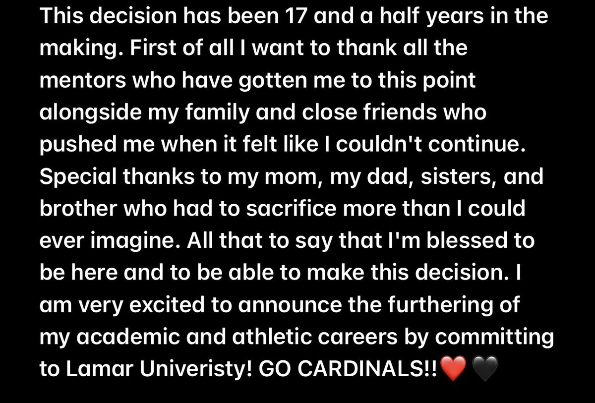 Thank God for this opportunity!! <a href="/LamarFootball/">Lamar University Football</a> <a href="/CoachPCovington/">Patrick Covington</a> <a href="/WERaiderFB/">Wylie East Raiders Football</a> 🖤❤️🖤❤️🖤❤️
