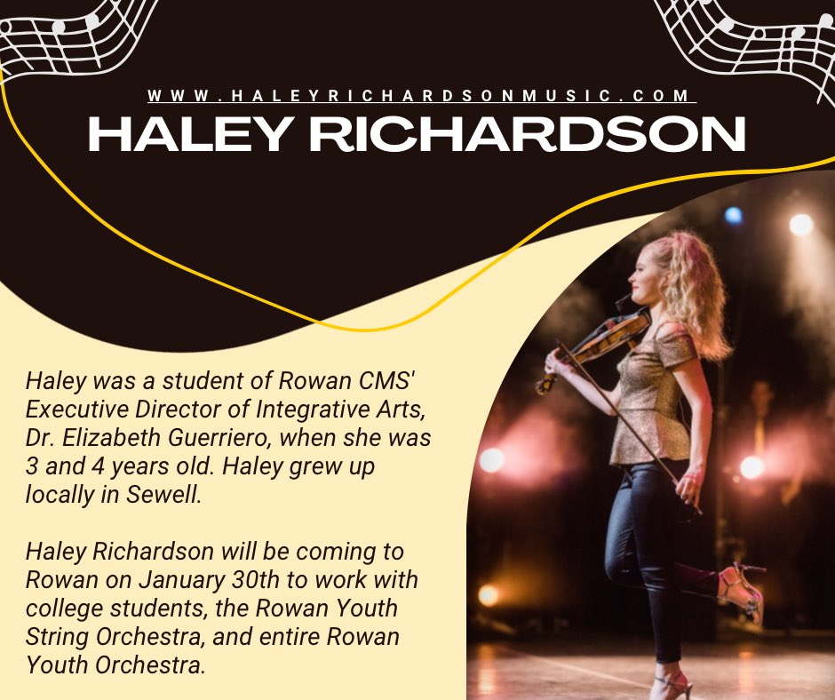 Haley Richardson will be coming to Rowan today to work with college students, the Rowan Youth String Orchestra, and the Rowan Youth Orchestra! Visit haleyrichardsonmusic.com to learn more about Haley Richardson!! #rowancmsproud #rowancms22 #musiceducation #music