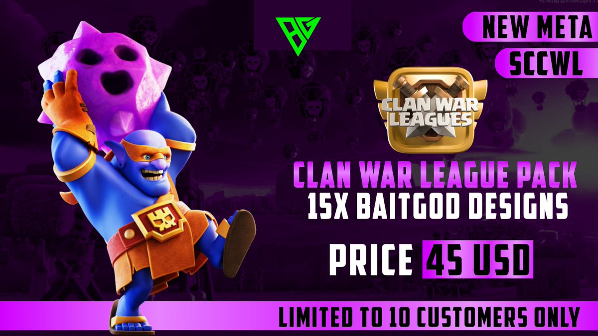 BaitGod Basebuilding (@baitgodb) on Twitter photo π| Sccwl pack is about to go live on 31st Jan.
π| Only 2 slots remaining. Book your slots and defend your champions title.
π₯| All bases can be used in competitive as well & it covers all current meta attacks.
Book your slot now!!β€οΈβ€οΈ
<a href="/CoCEsports/">Clash of Clans Esports</a>
discord.gg/b39DPHnsZ9 π| Sccwl pack is about to go live on 31st Jan.
π| Only 2 slots remaining. Book your slots and defend your champions title.
π₯| All bases can be used in competitive as well & it covers all current meta attacks.
Book your slot now!!β€οΈβ€οΈ
<a href="/CoCEsports/">Clash of Clans Esports</a>
discord.gg/b39DPHnsZ9