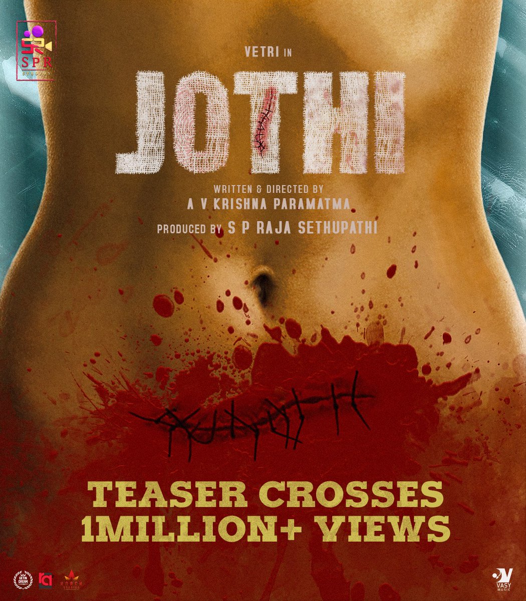 With immense response from public the Teaser of #Jothi Attained 1M+ Views on YouTube ! ICYMI : youtu.be/DHFfDN7FSkM @act_vetri @SPRSethupathi @spr_studios @dir_avkparamtma @rameemusic @KurupKrisha @sheelaActress @bedremona @Pujithadevaraju @vasymusicoffl @Winsun_PRO