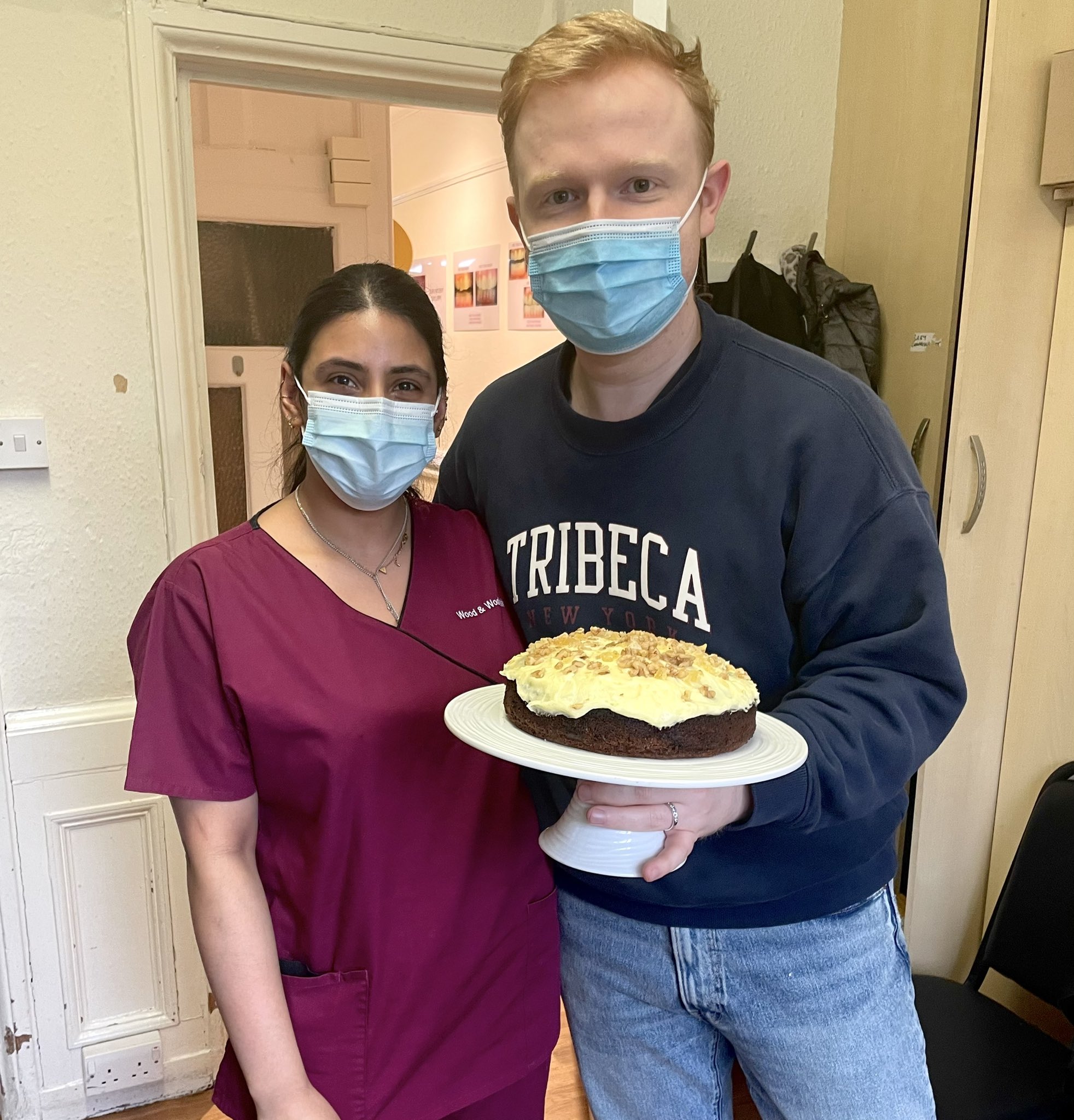  ambushed my nurse with a happy birthday carrot and walnut cake!  