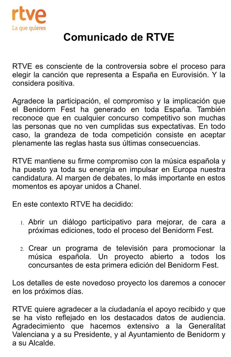 PdeInduccion's tweet photo. RTVE saca un comunicado que en resumen dice que está muy bien que te enfades (pero les da igual) y quieren seguir ganando audiencia con tu enfado creando otro programa de tv 
#benidormfest #BenidormFest2022 #TongoFest #tongo  #TongoBenidormFest https://t.co/ehOdYAMSBO
