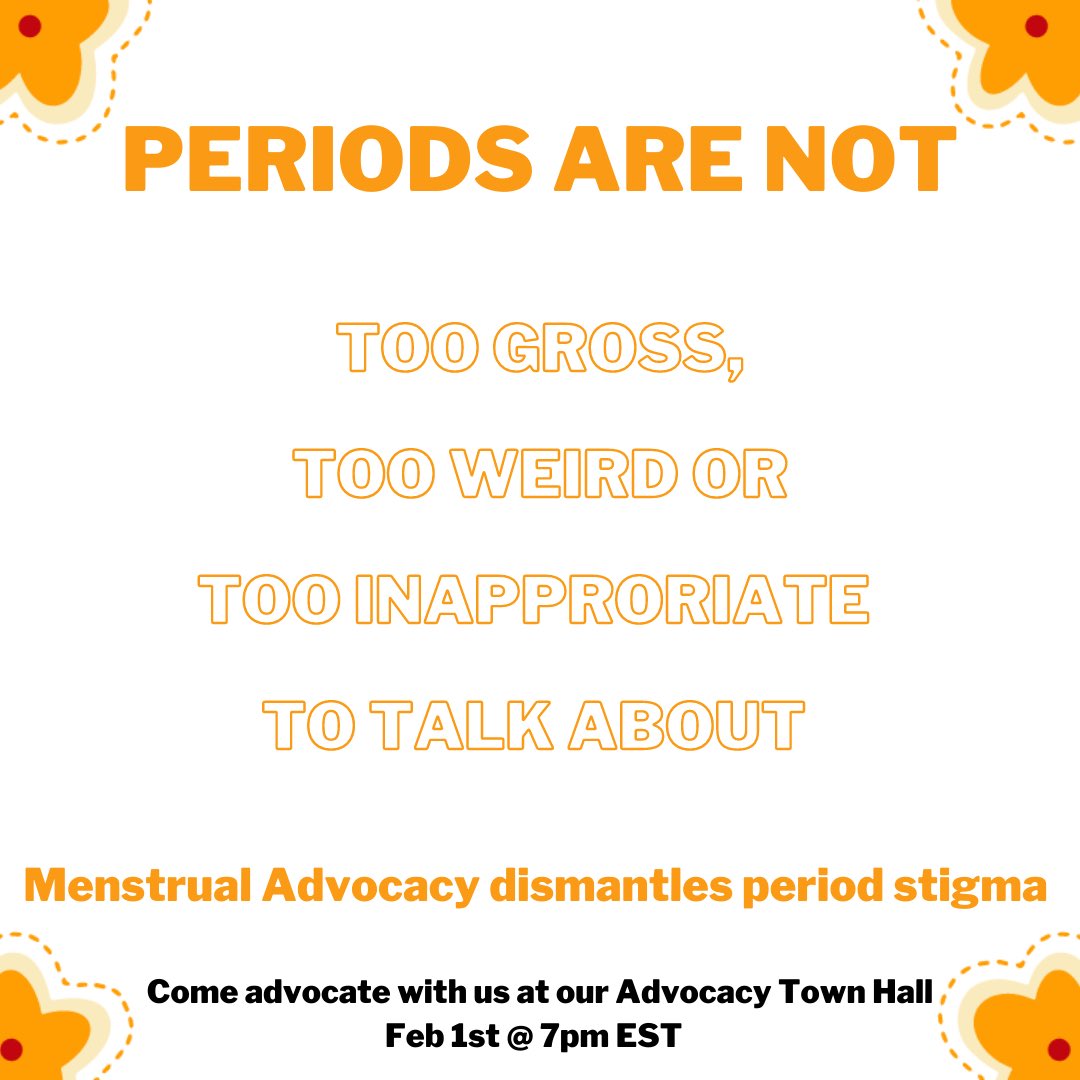 #MenstrualAdvocacy is important to dismantle the #periodstigma so the menstrual cycle can be acknowledged as the natural bodily function it is🩸
Every voice makes a difference. Come to our Advocacy Town Hall Feb 1st @ 7pm EST!
Register by emailing Syd at chairca@daysforgorls.org