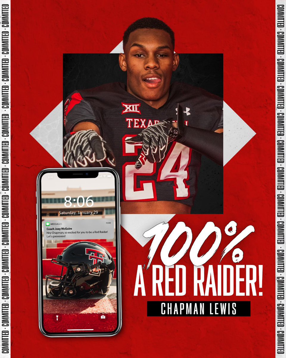 chapfor6's tweet photo. Committed!
@TexasTechFB @JoeyMcGuireTTU @CoachKennyPerry @jkbtjc_53 @CHSSpartanFB #WreckEm #GunsUp https://t.co/RlmzTANBG1