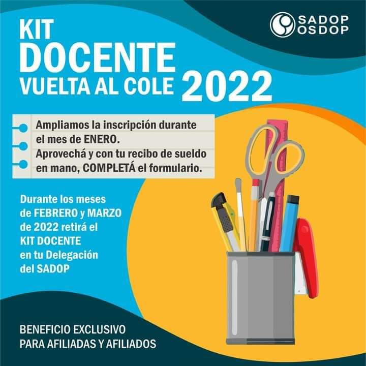 sadopmdp's tweet photo. #KitDocente | Beneficio exclusivo para afiliadas/os al @sadoppba 

1️⃣ #Ahora también durante el mes de #Enero completá el siguiente formulario  
https://t.co/VCtd1WcQiF
 
2️⃣ Y durante los meses de febrero y marzo de 2022 retirá el KIT DOCENTE en tu Delegación del #SADOP https://t.co/iXPHTXFiYu