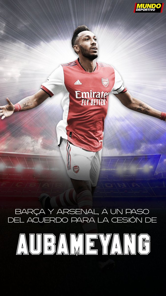 mundodeportivo's tweet photo. AUBAMEYANG 🤝 FC BARCELONA

🔵🔴 El Barça y el Arsenal tienen prácticamente atado un acuerdo para la cesión de Pierre-Emerick Aubameyang hasta final de temporada que podría concretarse con su incorporación antes de que se cierre el mercado en la medianoche de este lunes https://t.co/RQ9BnShQfh