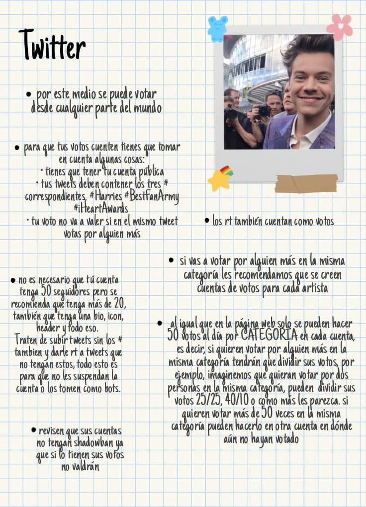 Harries!
Les dejamos la información de como votar en los #iHeartAwards︎!!