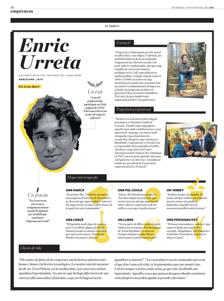 La <a href="/ireneriart/">Irene Riart</a> m’ha fet una entrevista simpàtica, i molt professional, la trobeu avui al <a href="/diariARA/">diariARA</a> . 
emprenem.ara.cat/emprenem/enric…