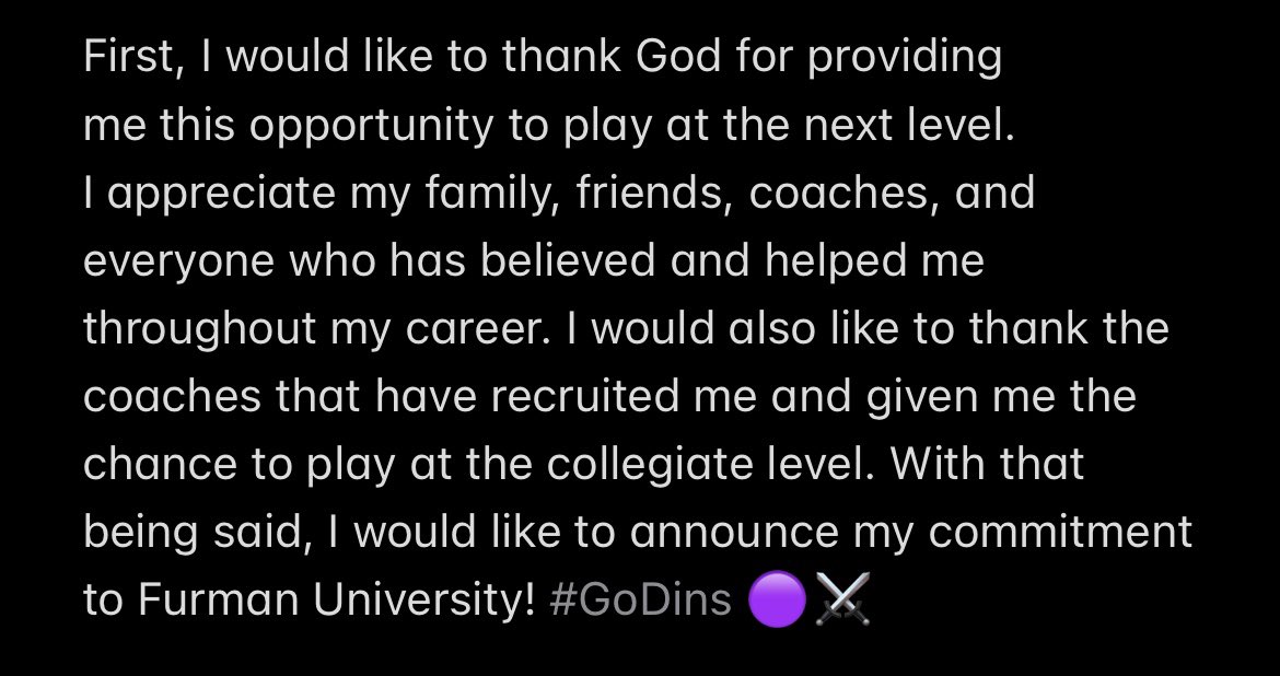 benferguso_n's tweet image. I’m COMMITTED ! 🟣⚔️ @PaladinFootball @FUCoachHendrix @brianbratton @Antonio_Wilc @Justin_Roper