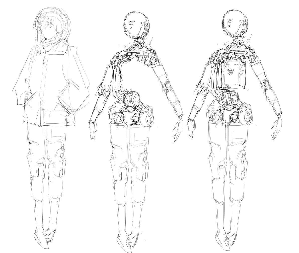 らくがき 
胴体内部のパックを換装することで義体にもBOTにもなる的な 