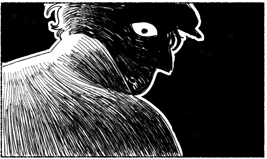 I love these kind of panels, where I can just zone out and scribble away at crosshatching for 30 min. There are more efficient ways but some effects just need that density of marks. 
